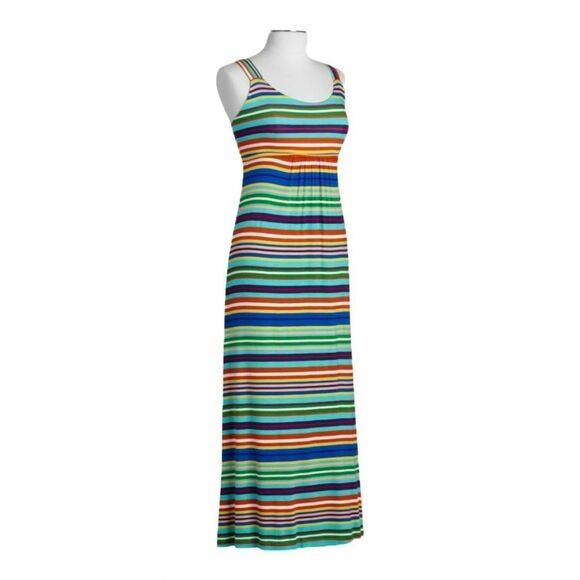 New! CALVIN KLEIN Women's Multicolored Striped Cross-Back Maxi Dress Size 8 - Picture 3 of 4